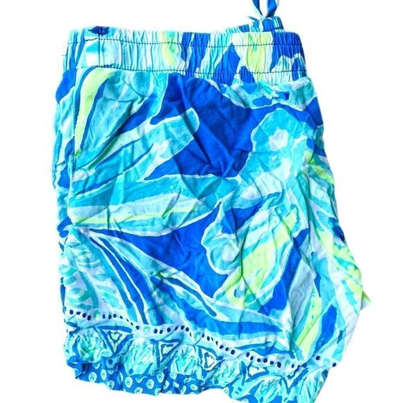 LILLY PULITZER Bright Blue Green White Colorful Ocean Pull On Drawstring Shorts - Picture 5 of 5